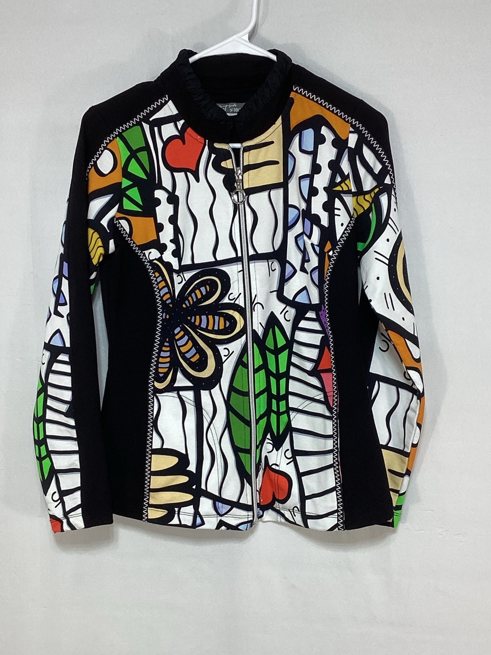 Art Simply Women's XS Black Multi-Color Graphic Zip Front Jacket